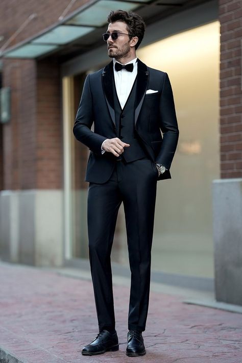 Discover the pinnacle of formalwear refinement with our Black Slim-Fit Tuxedo 3-Piece collection, where every garment is a testament to the artistry of traditional tailoring and the enduring appeal of timeless style. Whether you're attending a black-tie affair or a glamorous gala, this ensemble promises to make a lasting impression

#tuxedo #blacktuxedo #suit #suits #slimfit #menstyle #menfashion #fashioninspo #formalwear #menclothing #formalattire Bow Tie Suit, Modern Fit Suit, Suit Styles, Suit Stores, Slim Fit Suit Men, Slim Fit Tuxedo, Tuxedo Blazer, Black Tie Affair, Slim Fit Suits