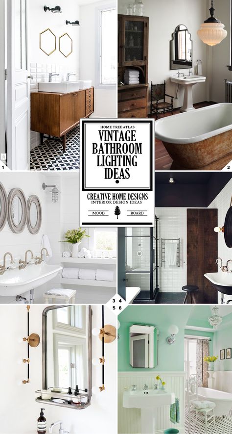 Style Guide: Vintage Bathroom Lighting Fixtures and Ideas Bathroom Lighting Over Mirror Vintage, Retro Bathroom Ideas Vintage, Vintage Bathroom Light Fixtures, Vintage Bathroom Mirrors, Vintage Bathroom Lighting, Industrial Bathroom Lighting, Bathroom Lighting Ideas, Rustic Bathroom Lighting, Bathroom Lighting Design