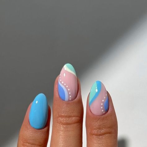 Beachy Themed Nails, Summer Nail Designs 2020, Almond Nails Designs Colorful, Fun Summer Nails Square, Cute Nail Ideas For Summer 2024, Teal Nails Design, Blue Electric Nails, Aqua Nail Designs, Ugliest Nails