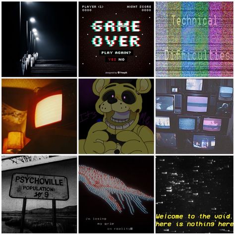 Splatoon Moodboard, Fnaf Moodboard, Fnaf Aesthetic, Oc Creation, Moon Board, Golden Freddy, Liminal Space, Board Inspiration, Mood Board Inspiration