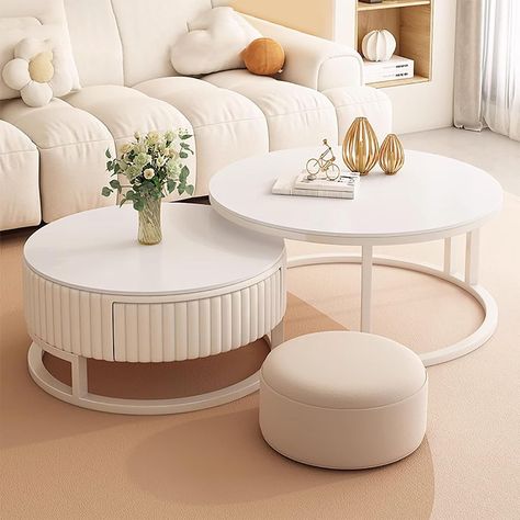 Coffee Table White Simple Modern Round Coffee Table with Storage Drawers Coffee Tables for Living Room 2 in 1 Coffee Table Set Durable Metal Frame Easy Assembly(Diameter: 27.5"/31.5") (Size : 70cm/27 : Amazon.ca: Home Round Coffee Table With Storage, Circle Coffee Table, Coffee Tables Living Room, Modern Round Coffee Table, Coffee Table Simple, Centre Table Living Room, Round Coffee Table Living Room, Circle Coffee Tables, Round Coffee Tables