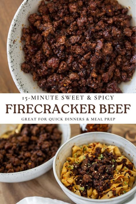 15-Minute Firecracker Beef Firecracker Beef, Firecracker Sauce, Ground Beef Recipe, Healthy Ground Beef, Main Entrees, Coconut Bowls, Ground Beef Recipes Healthy, Resep Salad, Pan Recipe