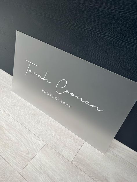 Using our translucent frosted acrylic sheet cut to size, @tarahcoonanphotography created this beautiful sign by vinyl printing her logo onto it! Frosted Acrylic Sheet, Clear Mirror, Vinyl Printing, Frosted Acrylic, Acrylic Sheets, Colorful Prints, Mirror, Vinyl, Signs