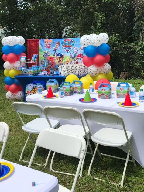 Set up a paw patrol themed birthday décor in the outdoors and ooze fun and peppy vibes all around. Create a chic backdrop with red sequin curtains & paw petrol banner on a metal backdrop stand and elevate its adorability by further displaying red, blue, yellow & confetti filled latex balloon garland. Cover the party tables with white spandex tablecloth and highlight your cake table by adorning it with royal blue spandex tablecloth and a 3tierd cupcake stand delightfully flaunting yummy treats. Metal Backdrop Stand, Metal Backdrop, Event Decor Ideas, Sequin Curtains, Yellow Confetti, White Spandex, Party Tables, Cupcake Stand, Red Sequin