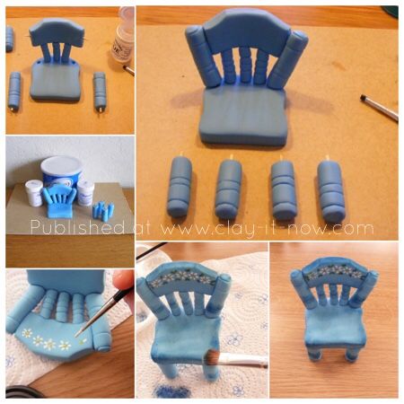 Miniature vintage chair in cold porcelain or gum paste - step by step guide Fondant Furniture, Handbag Cakes, Fondant Flower Cake, Fondant Figures Tutorial, Fondant Bow, Vintage Chair, Fondant Tutorial, Modeling Chocolate, Polymer Clay Christmas