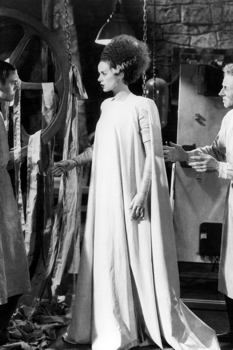 Bride of Frankenstein, 1935  - Redbook.com Frankenstein Wedding, Bride Of Frankenstein Costume, Movie Wedding Dresses, Nia Vardalos, Movie Wedding, Frankenstein Costume, Scary People, Wedding Dress Costume, Horror Aesthetic