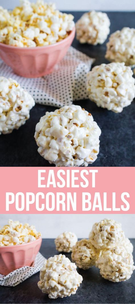 the Easiest Popcorn Balls Ever - you only need a few ingredients to make them! from www.thirtyhandmadedays.com Snickers Popcorn, Marshmallow Popcorn Balls, Popcorn Balls Recipe, Easy Popcorn, Marshmallow Popcorn, Popcorn Balls, Popcorn Snacks, Kinds Of Desserts, Popcorn Recipes