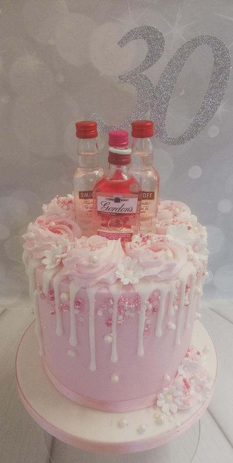 Pink Gin Birthday Cake, Pink Birthday Cake For Women, 30th Birthday Cakes Ideas For Women, Pink Drip Cake, Alcohol Birthday Cake For Women, Pink Cakes Birthday For Women, Pink 21st Birthday Cake, 50th Birthday Cake Images, Alcohol Birthday Cake