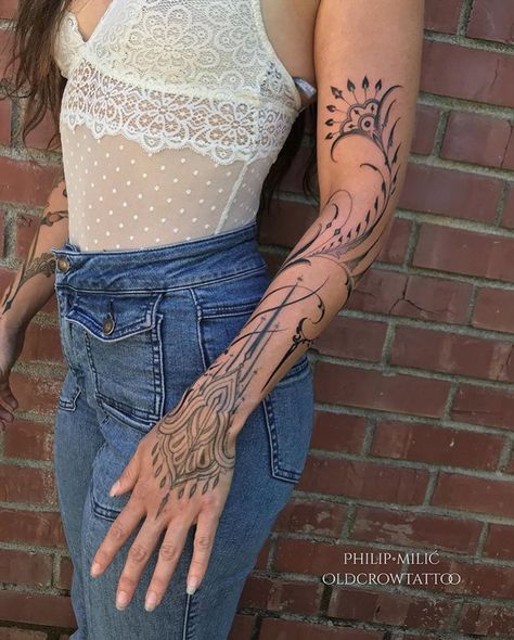 Philip Milic Tattoo, Old Crow Tattoo, Crow Tattoo, Tattoo Styles, Arm Tattoo, I Tattoo, Flower Tattoo, Body Art, Tattoo Ideas