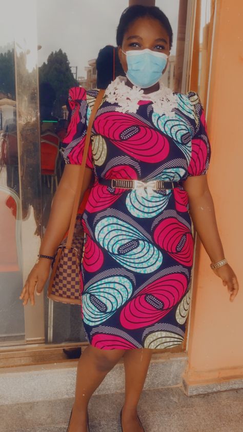 African Print Dress With Lace, Ankara Dress With Lace, Dress With Collar, African Print Dress, Ankara Dress, Collar Designs, Lace Collar, Dress With Lace, African Dress