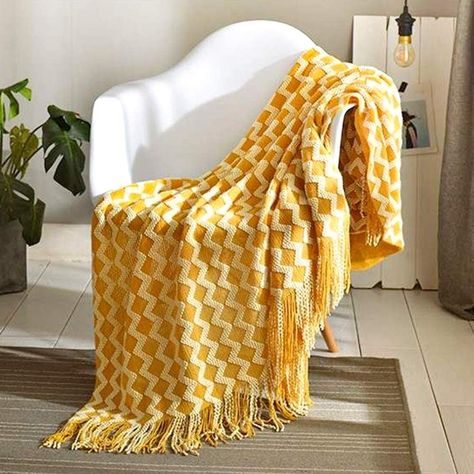 Yellow Throw Blanket, Knitted Throw Blanket, Tassel Blankets, Chenille Blanket, Decorative Throws Blanket, Neutral Bedding, Knit Throw Blanket, Lightweight Blanket, Decorative Blankets