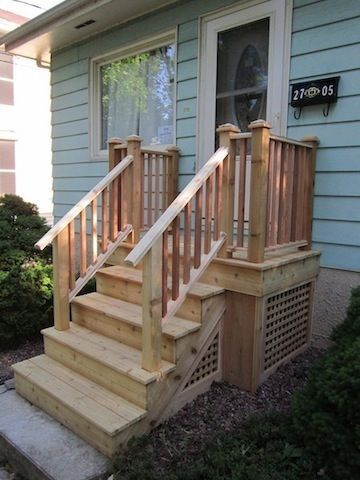 17 Best images about Stoops on Pinterest | Concrete porch, Decks ... Steps For Mobile Home, Porch Steps With Railing, Steps With Railing, Mobile Home Remodel Exterior, Mobile Home Remodel, Outside Steps, Porch Stairs, Front Porch Steps, Porch Kits