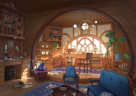 ArtStation - Magic Cabin , YI XU Study Room Concept Art, Room Concept Art, Fantasy Cabin, Fairy Oak, Room Concept, Episode Backgrounds, Fantasy Rooms, Fairy Home, Location Inspiration