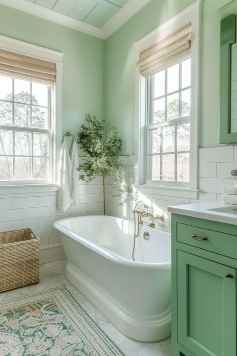 Green Pastel Bathroom, Light Green Bathroom Walls, Calming Bathroom Ideas, Aquarium Bathroom, Mint Green Bathroom, Bathroom Ideas Colorful, Small Coastal Bathroom, Lime Green Bathrooms, Green Bathroom Colors