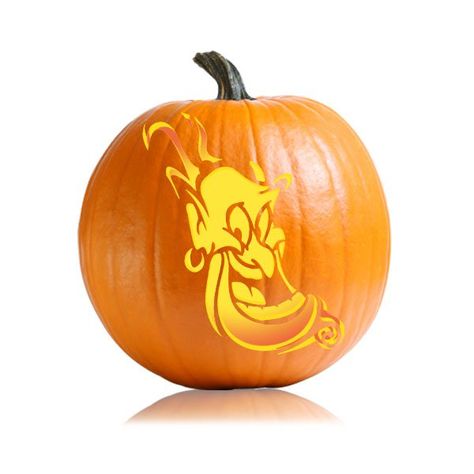 Pin for Later: 26 Pumpkin Carving Ideas For Your Little Cartoon-Lover Genie He may not be trapped in his lamp, but he'll stay put for a few weeks in a pumpkin! Moana Pumpkin Carving, Genie Pumpkin, Moana Pumpkin, Angry Birds Pumpkin, Batman Pumpkin, Inside Of A Pumpkin, Genie Disney, Aladdin Carpet, Disney Aladdin Genie