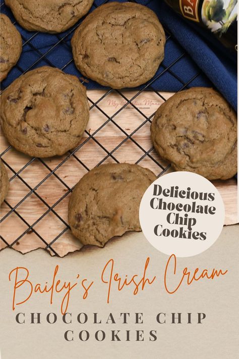 Baileys Irish Cream Choc Chip Cookies, Bailey’s Irish Cream Chocolate Chip Cookies, Irish Cream Cookie Recipe, Irish Coffee Cookies, Baileys Chocolate Chip Cookies, Baileys Irish Cream Cookies, Baileys Cookies Recipe, Irish Cream Recipe Desserts, Baileys Cookies