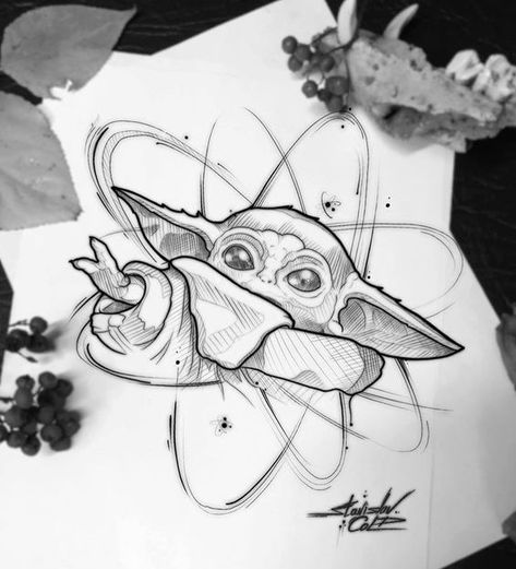 Yoda Drawing, Yoda Art, Baby Name Tattoos, Yoda Wallpaper, Star Wars Drawings, Star Wars Tattoo, Desenho Tattoo, Star Wars Fan Art, Pencil Art Drawings