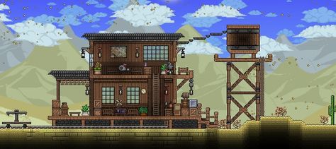 by Graberdo Terraria Train Station, Minecart Station, Western Train Station, Terraria Base, Terraria Houses, Terraria Design, Western Train, Terrarium Base, Terraria Tips