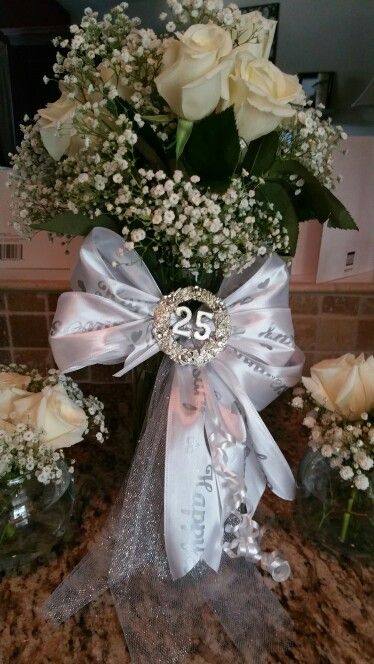 25th anniversary flowers Silver Jubilee Anniversary Ideas, 25th Anniversary Ideas For Parents, 25th Anniversary Party Decorations, Silver Anniversary Party, 25th Anniversary Decorations, 25th Wedding Anniversary Party, 25th Anniversary Gift, Anniversary Decoration, Bouquet Images