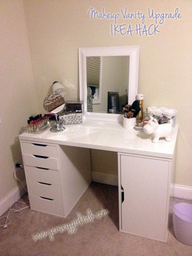 DIY Makeup Vanity Desk Set Up - ALEX Ikea Hack, Vanity Girl Hollywood and MORE! Ikea Hack Vanity, Ikea Vanity, Rangement Makeup, Ikea Desk Hack, Makeup Vanity Desk, Beauty Station, Diy Makeup Vanity, Makeup Vanity Set, Ikea Alex