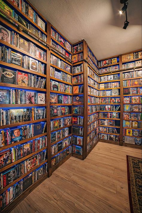 Physical Media Collection, Hobbies Room, Movie Storage, Dream Family Room, Media Shelves, Movie Library, Gear Room, Physical Media, Film Collection