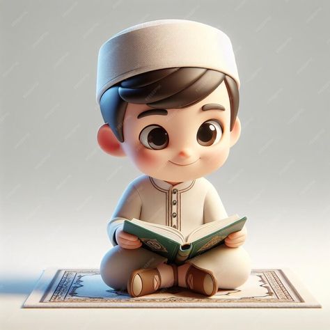 Premium AI Image | Cheerful 3D Animated Boy in Islamic Garb Reads Quran Islamic Cartoon Art, Islamic Animation, Islamic Pictures Boy, Islamic Boy, Muslim Stickers, Muslim Kids Activities, Cute Family Pictures, Boy Cartoon