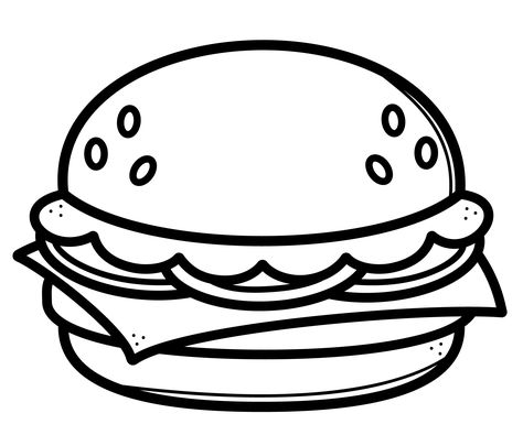 Burger Coloring Page, Simple Food Coloring Pages, Bold And Easy Coloring Page, Food Colouring Pages, Simple Colouring Pages, Coloring Pages Food, Food Drawing Easy, Burger Drawing, Free Printable Crafts