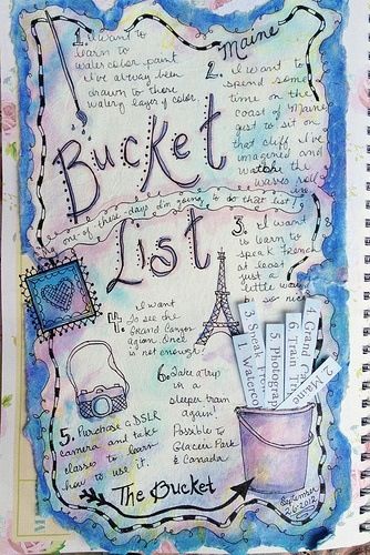 Creating a bucket list....... List Journal, Kunstjournal Inspiration, Bucket List Journal, Smash Journal, The Bucket List, Wreck This Journal, Creative Journal, Scrapbook Journal, Mix Media