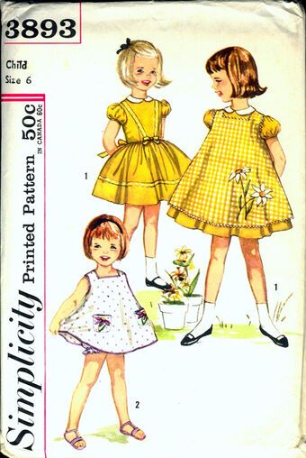 Simplicity 3893 | Vintage Sewing Patterns | Fandom Children's Dresses, Childrens Sewing Patterns, Vintage Girls Dresses, Girl Dress Pattern, Sewing Patterns Girls, Vintage Dress Patterns, Full Skirt Dress, Butterick Sewing Pattern, Motif Vintage