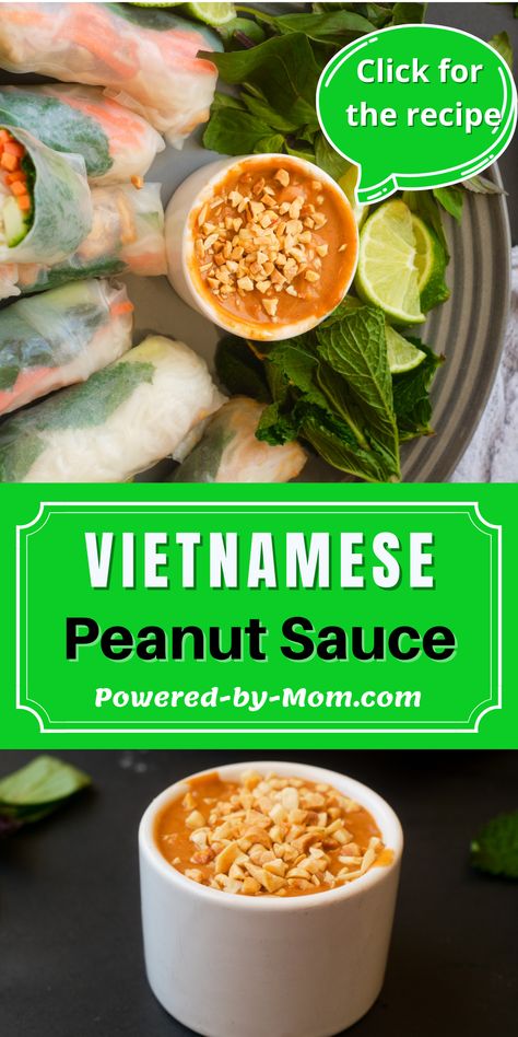 This authentic Vietnamese peanut sauce recipe is easy to make and only needs a handful of ingredients. Delicious when paired with Summer Rolls Vietnamese Rolls Sauce, Vietnamese Peanut Sauce, Vietnamese Salad Rolls, Sauce For Spring Rolls, Vietnamese Sauce, Vietnamese Summer Rolls, Spring Roll Sauce, Peanut Dipping Sauce, Thai Peanut Chicken