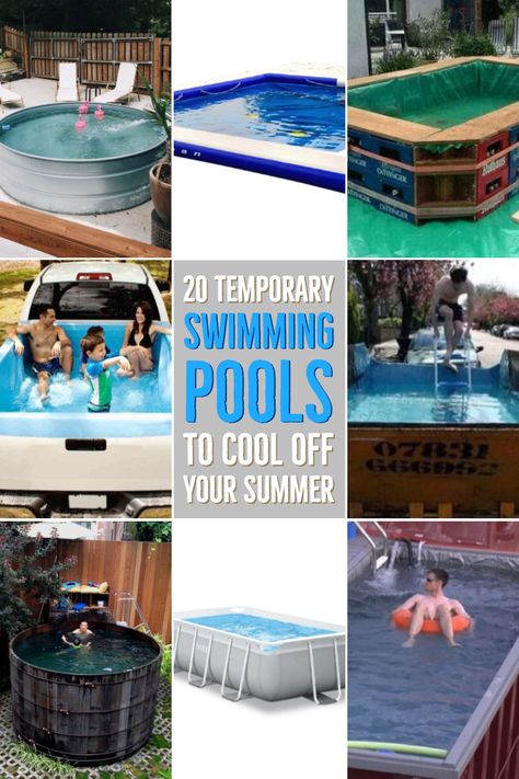 Here are some ideas for temporary outdoor swimming pools you could use to keep cool this summer. Temporary Pool Ideas, Outdoor Swimming Pool Ideas, Temporary Pool, Swimming Pool Ideas, Children Swimming Pool, Small Pool Design, Kid Pool, Pool Design, Small Pool