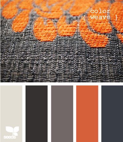 Color Crush:  ORANGE + GRAY via I popped into a few home decor stores over the weekend and after about the third store a color trend started to reveal itself.  It’s no surprise that with the coming of fall you’re beginning to see shades of orange in decorative accessories, linens and wall decor but what’s … … Continue reading → Bachelor Pad Design, Butik Design, Artist Resources, Painting Corner, Color Boards, Palette Design, Color Reference, Orange Design, Colour Inspiration