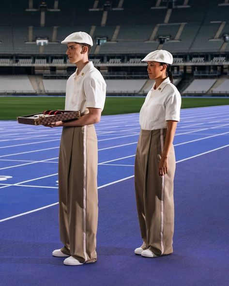 the paris olympic medals will be presented on louis vuitton trays, featuring the french fashion house’s signature monogram print and damier canvas edges. medal bearers will wear elegant outfits inspired by the 1924 paris games. - #parisolympics #louisvuitton #olympicmedals #fashion #1924olympics #elegance #frenchstyle #paris2024 The Olympic Games, Olympic Medals, Retro Sport, Summer Outfits Men, Gaming Clothes, French Fashion, Elegant Outfit, Olympic Games, Milan Fashion