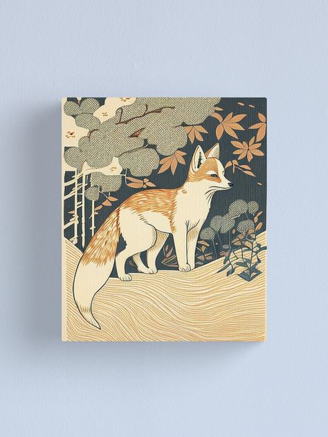 Japanese Mythical Creature, Wood Pattern, Ukiyo-e, Vintage poster Canvas Print Japanese Fox Art, Japanese Mythical Creatures, Japanese Fox, Fox Wall Art, Vintage Poster Design, Mythical Creature, Wood Pattern, Winter Print, Ukiyo E