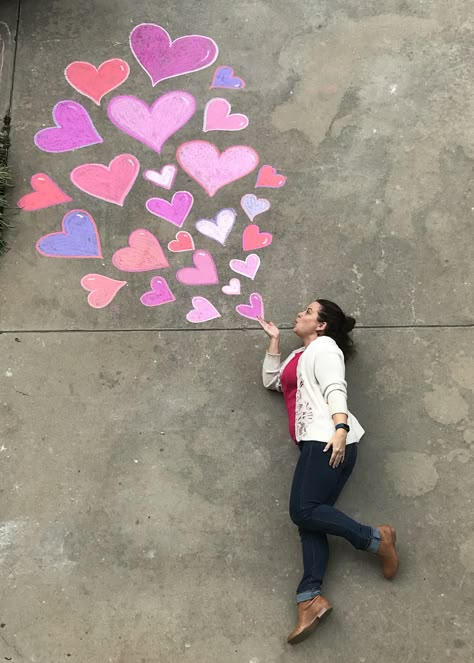 Sidewalk chalk valentine photo. #sidewalkchalkadventures Sidewalk Chalk Photos, Chalk Photography, Chalk Pictures, Chalk Photos, Sidewalk Chalk Paint, Fun Chalk Art, Chalk Design, Sidewalk Chalk Art, Sidewalk Art