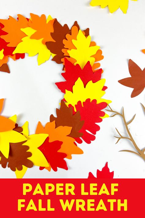 Have fun this fall with this festive paper leaf fall wreath. The perfect autumn decor craft to make on a budget, here is how to make it! Fall Leaf Craft Kindergarten, Fall Leaf Wreath Crafts For Kids, Leaf Wreath Kids, Fall Leaf Cutout Template, Fall Leaf Cutout, Craft To Make, Paper Leaf, Leaf Cutout, Fall Leaf Wreaths