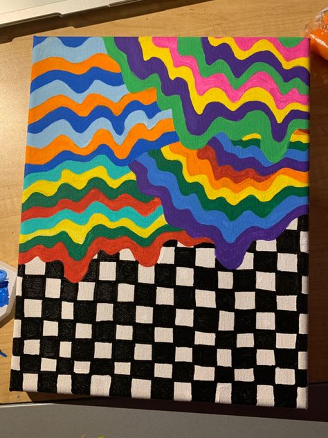 Checkerboard Painting, Dripping Paint, Drip Art, Checker Board, Art Camp, Easy Canvas, Easy Canvas Art, Canvas Painting Designs, Camp Ideas