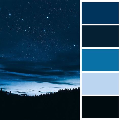 Blue Sky Colour Palette, Starry Night Color Pallete, Starry Night Color Scheme, Monochrome Blue Palette, Night Aesthetic Color Palette, Night Blue Color Palette, Starry Night Colour Palette, Starry Night Wedding Color Palette, Midnight Colour Palette