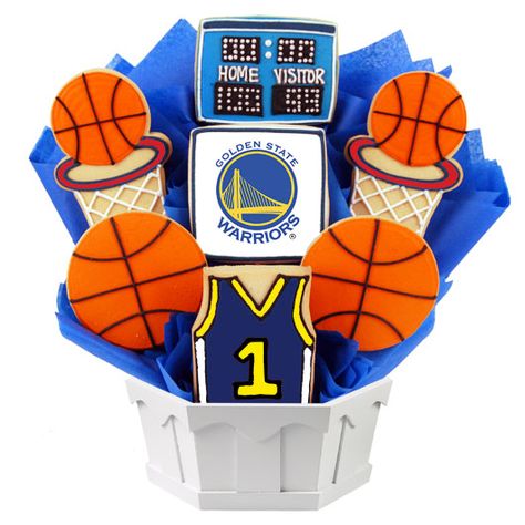 Cheer on the Golden State #Warriors with a Cookie Bouquet or send it to the ultimate fan! Golden State Warriors Birthday, Basketball Cookies, Sugar Cookie Mix, Nba Golden State Warriors, Cookie Bouquet, Basketball Gifts, Oklahoma City Thunder, Cookie Gifts, Unicorn Gifts