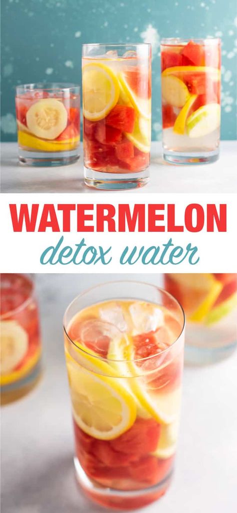 Easy and healthy watermelon detox water! #detoxwater #summer Watermelon Detox Water, Vegetable Water, Water Infusion, Detox Water Recipe, Cucumber Detox Water, Sliced Cucumber, Watermelon Water, Lemon Juice Benefits, Healthy Detox Cleanse