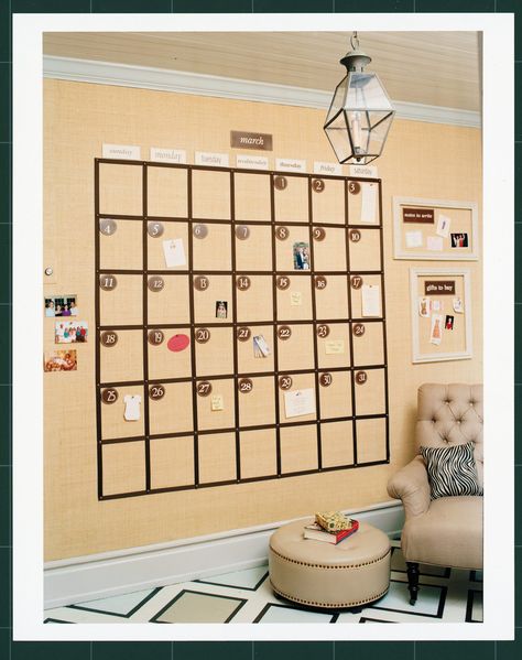 Done in a Day: Wall Calendar | Southern Living Wall Calendar Ideas, Diy Wall Calendar, Diy Calendar Wall, Wall Calendar Organizer, Busy Family Organization, Family Organization Wall, Cork Board Wall, Wall Calendar Design, Garage Office