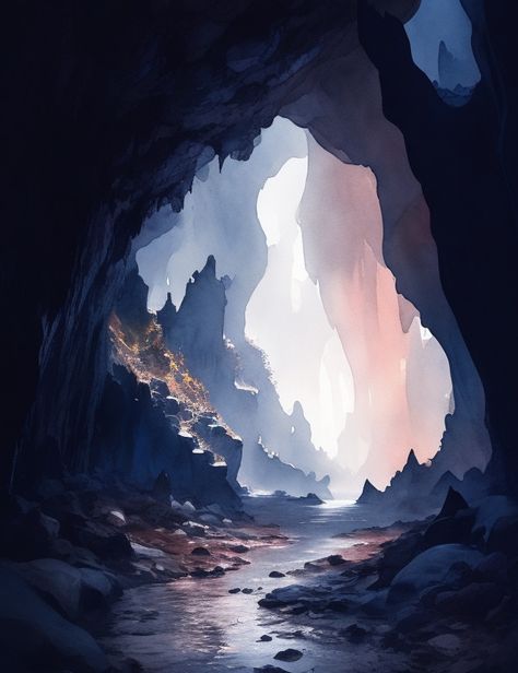 Lush Cave, Landscape References, Lighting Reference, Dark Cave, Environment Painting, Cave Art, Landscape Concept, Journey To The West, Creature Feature