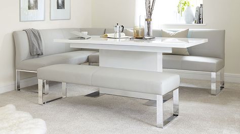 7 Seater Right Hand Corner Bench | Faux Leather | UK Bench Dining Room Table, Corner Bench Dining Table, White Gloss Dining Table, Kitchen Corner Bench, Small Dining Room Set, Bedroom Furniture Redo, Corner Dining Table, Corner Dining Bench, Corner Bench Dining Set