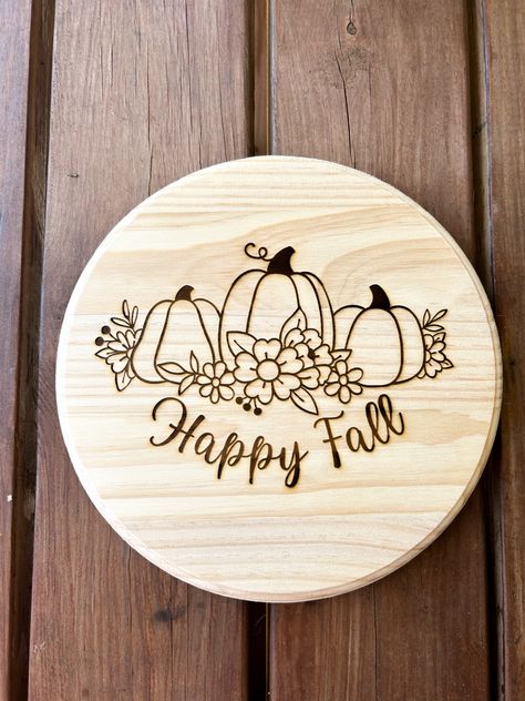 Laser engraved fall sign with pumpkins #laserengraved #falldecor #doorhanger #aesthetic #diy Fall Wood Burned Signs, Wood Burned Signs, Aesthetic Diy, Fall Sign, Wood Burning Crafts, Wood Burning Art, Fall Signs, Wood Engraving, Wooden Gifts