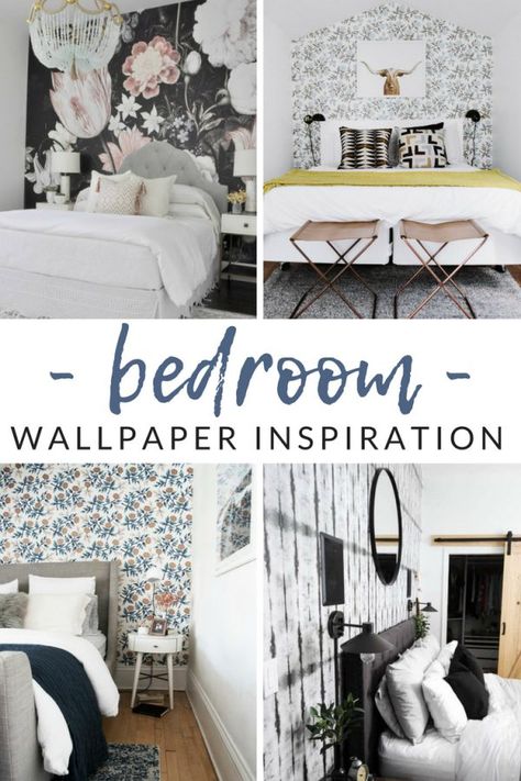 Love the idea of wallpaper, but afraid to pick (or stick?). Get your bedroom design process started with these gorgeous bedroom wallpaper ideas. Best Removable Wallpaper Bedroom, Bedroom Wallpaper Ideas Master, Bedroom Inspirations Wallpaper, Home Wallpaper Ideas, Accent Walls Wallpaper, Wallpaper Accent Wall Bedroom, Ways To Use Wallpaper, Decorating With Wallpaper, Best Removable Wallpaper