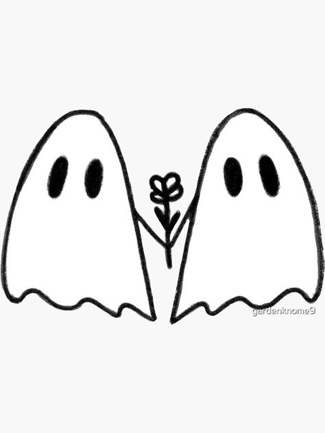 "2 ghosts in love" Sticker by gardenknome9 | Redbubble Cute Ghost Couple Drawing, Cute Ghost Drawing Easy, Ghost Couple Drawing, Two Ghosts In Love, Couples Doodles Simple, Ghost In Love, Ghost Drawing Easy, Ghosts In Love, Love Holding Hands