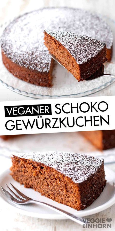 Veganer Schoko Gewürzkuchen - einfach und saftig Egg-free Recipes, Vegan Baking Recipes, Vegan Bakery, Tasty Vegetarian Recipes, Köstliche Desserts, Food Pin, Vegan Baking, Food Presentation, Cooking Dinner