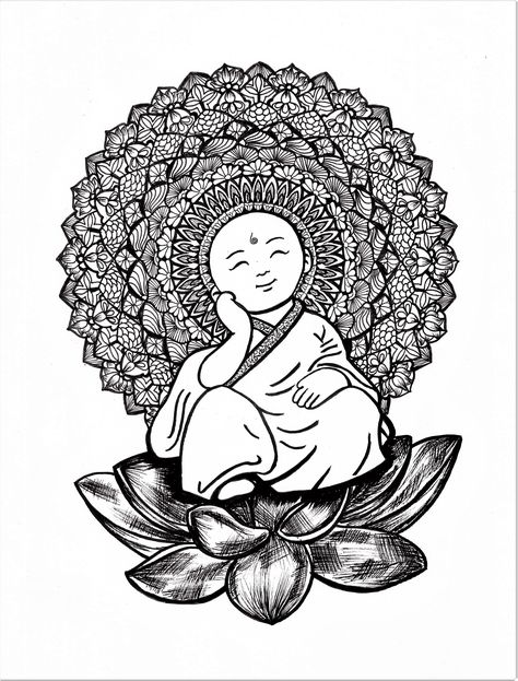 Lord Gautam Buddha drawing using Mandala art | Baby Buddha sitting on lotus drawing using black pen mandala art Lord Bhudha Drawings, Buddha Mandala, Buddha Doodle Art, Gautama Buddha Mandala Art, Bhudha Pics Mandala, Buddha In Mandala Art, Gautam Buddha Mandala Art, Lotus Drawing, Buddha Drawing