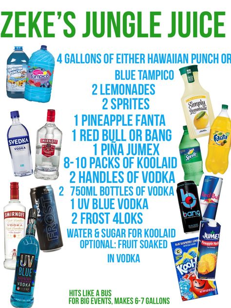 Jungle Juice Alcoholic Parties, Tipsy Bartender Jungle Juice, Alcoholic Jungle Juice, Best Jungle Juice Recipe, Easy Jungle Juice, Jungle Juice Recipe, Alcoholic Punch Recipes, Juice Healthy, Party Punch Recipes