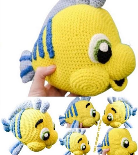 Crochet Flounder Free Pattern, Ursula Crochet Pattern Free, Fish Amigurumi Free Pattern, Amigurumi Fish Free Pattern, Crochet Dory Pattern Free, Flounder Crochet Pattern, Nemo Crochet Pattern Free, Fish Crochet Pattern Free, Finding Nemo Crochet Pattern